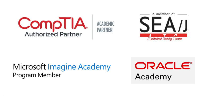 CompTIA® Authorized Partner ACADEMIC PARTNER、a member of SEA/J Authorized Training Center、Microsoft Imagine Academy Program Member、ORACLE® Academy